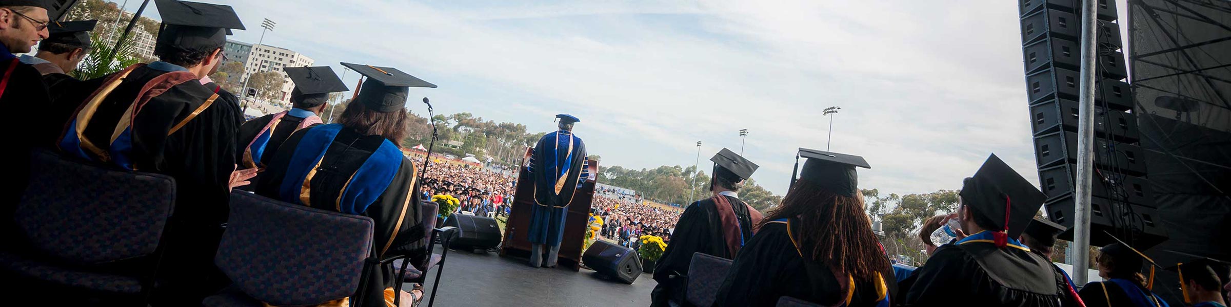Faculty on stage at UC San Diego Commencement