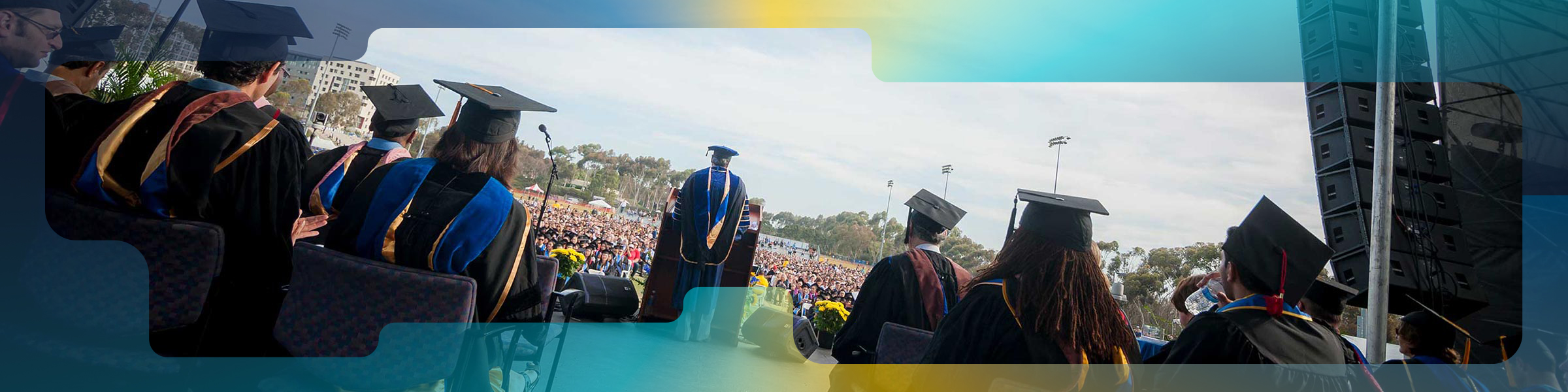 Faculty on stage at UC San Diego Commencement